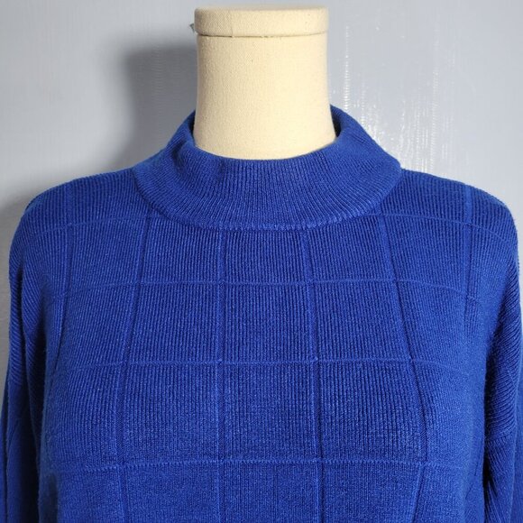 Dressbarn 22/24 Deep Blue Medium Weight Longsleeve Checked Turtleneck Sweater - Picture 5 of 9